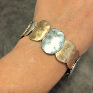 Metallic Mixed Metal Stretchy Rustic Boho Bracelet VTG Vintage Y2k Copper Tone